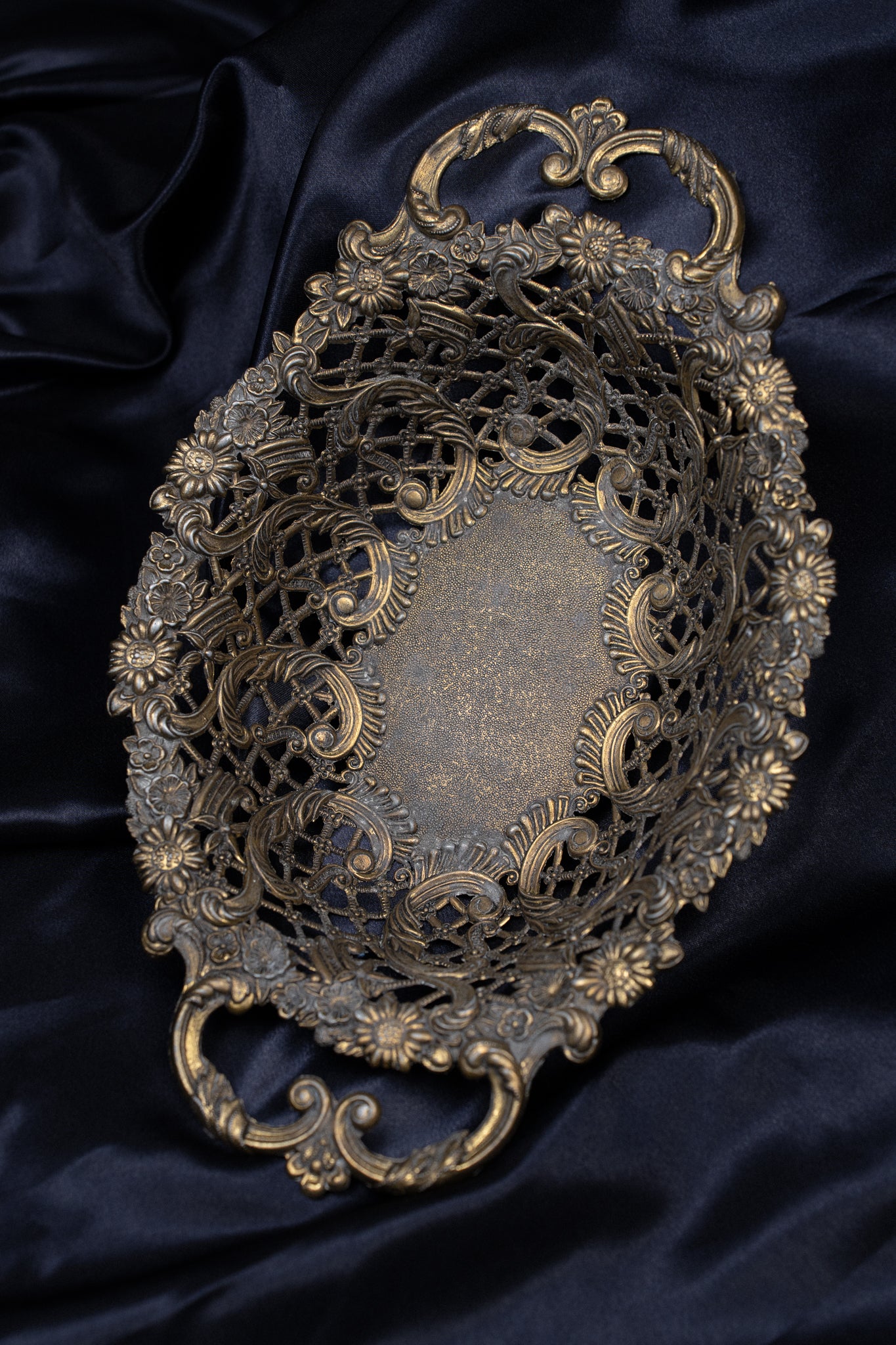 Italian Brass Basket with Ornate Lattice Detail