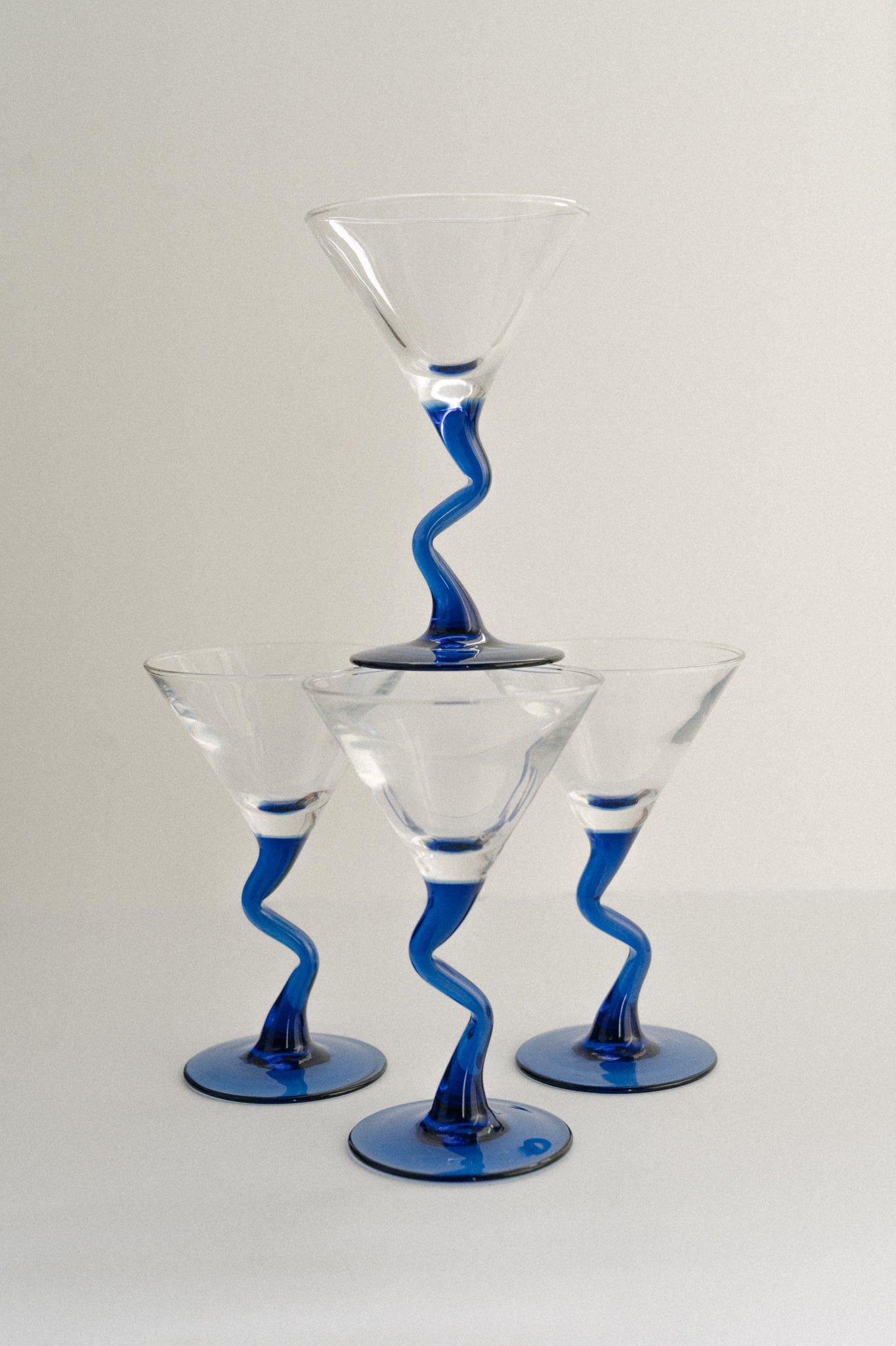 Martini Glasses with Cobalt Blue Wave Stems (Set of 4) - Four Sets Available